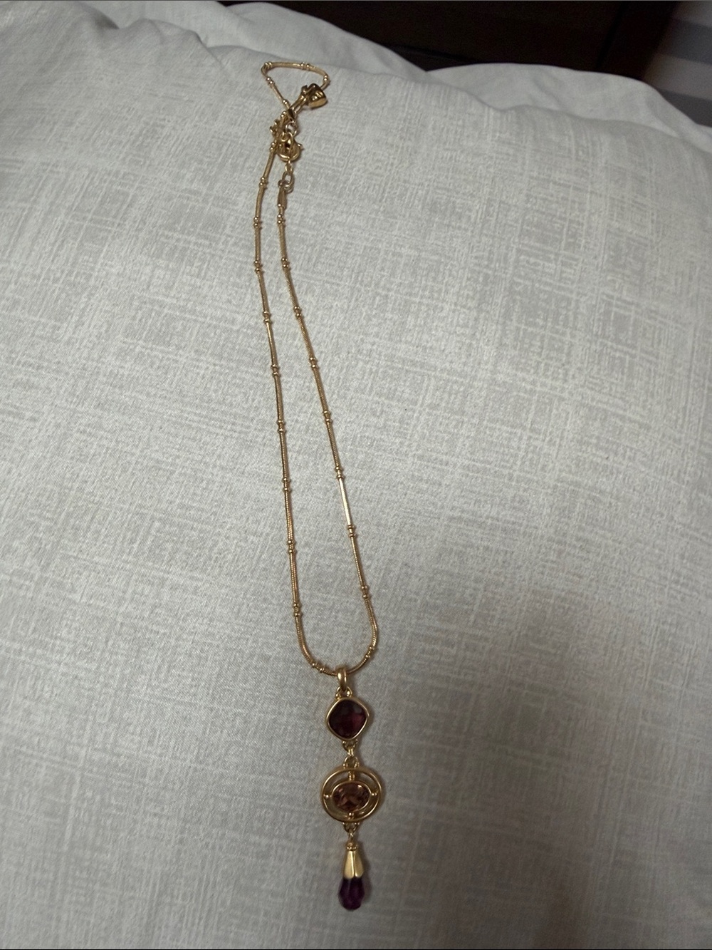 Gold-Tone Necklace with Purple Gem Pendant - Women Jewelry